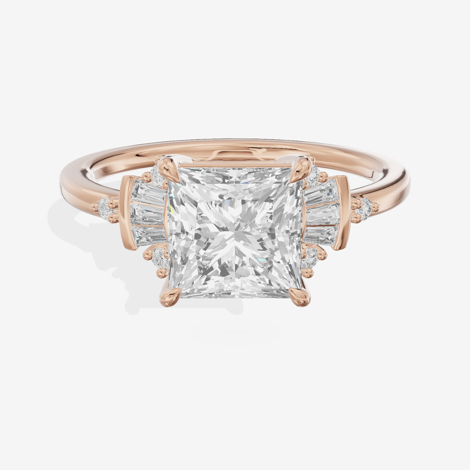 Petite Trellise Princess Engagement Ring with Side Stones (1/3 ct. tw.) in 18K Rose Gold
