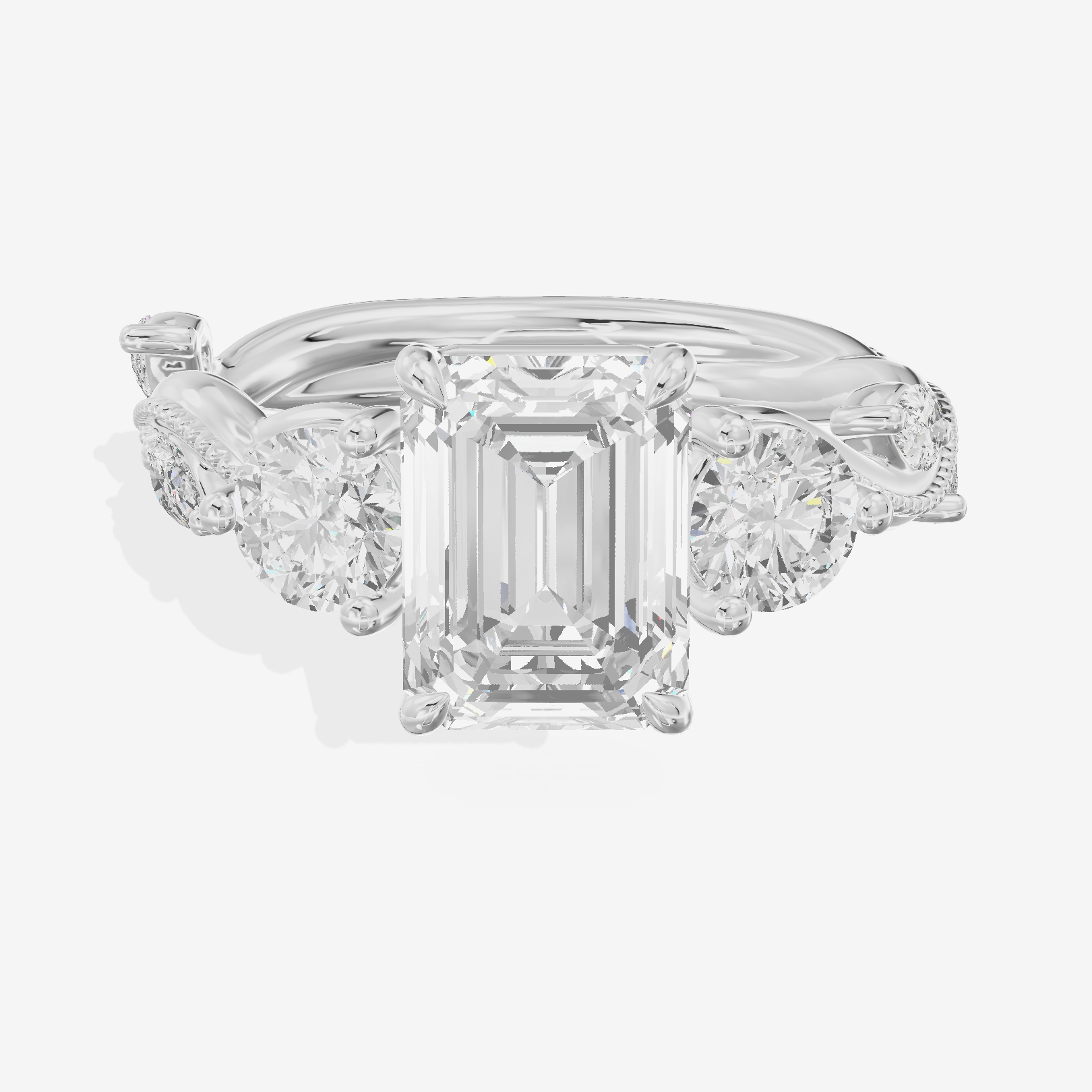 Vintage Belovae Emerald Three Stone Engagement Ring (3/5 ct. tw.) in 18K White Gold