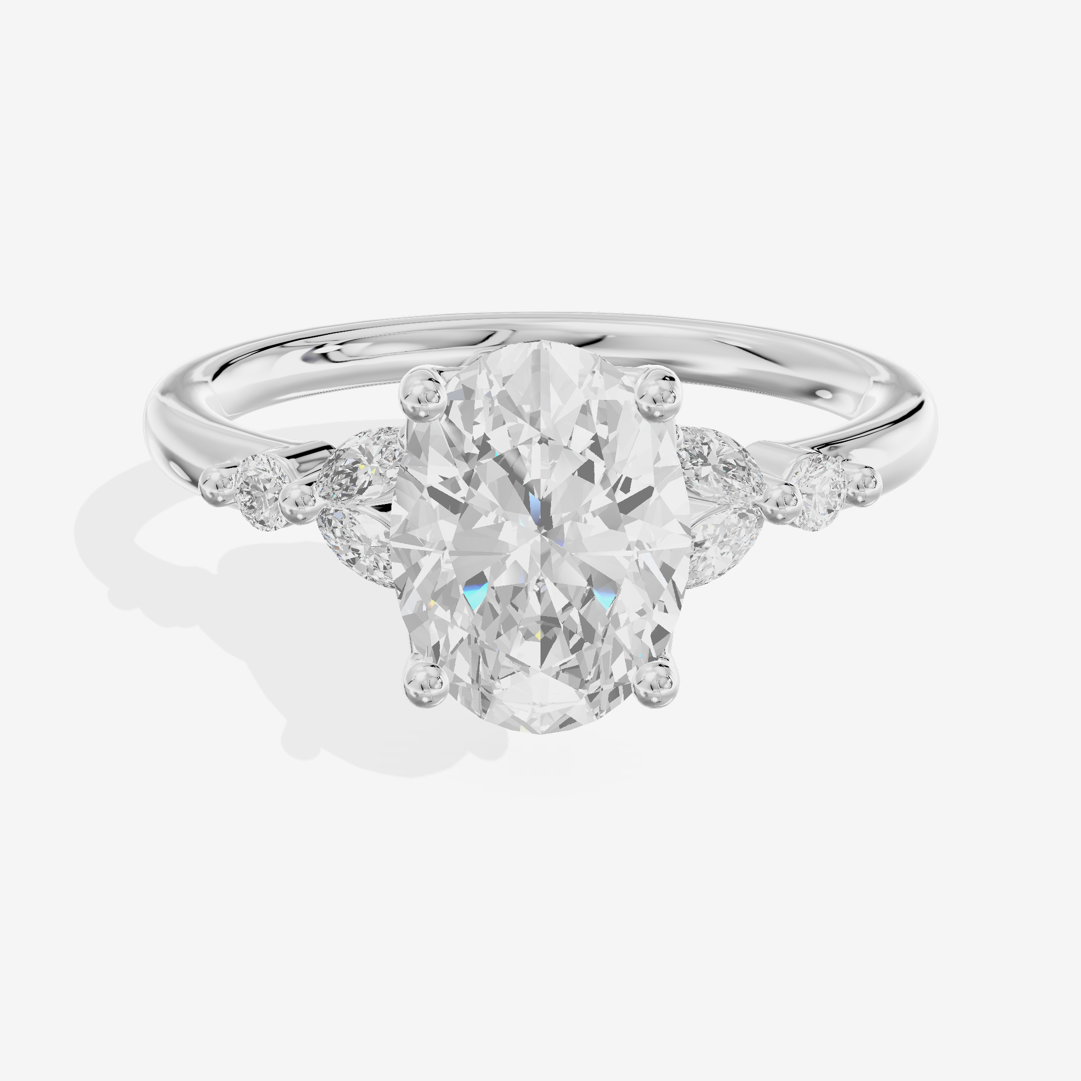 Luxe Coeurine Oval Engagement Ring with Side Stones (1/5 ct. tw.) in 18K White Gold