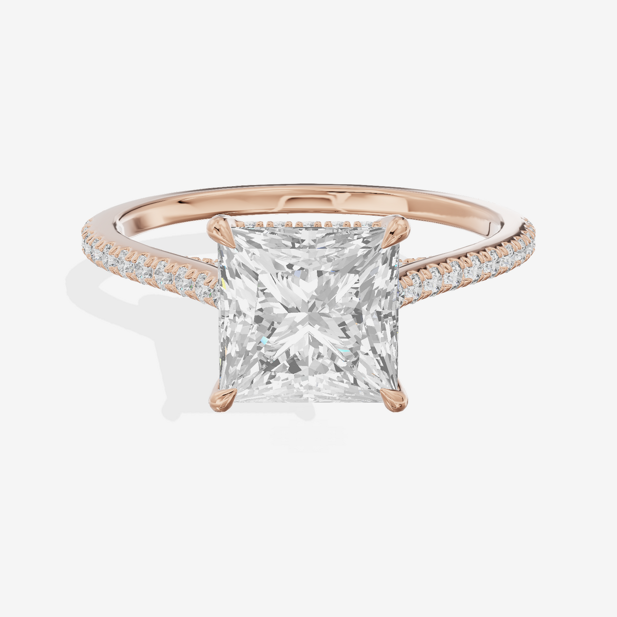 Luxe Aimora Princess Engagement Ring with Side Stones (1/4 ct. tw.) in 18K Rose Gold