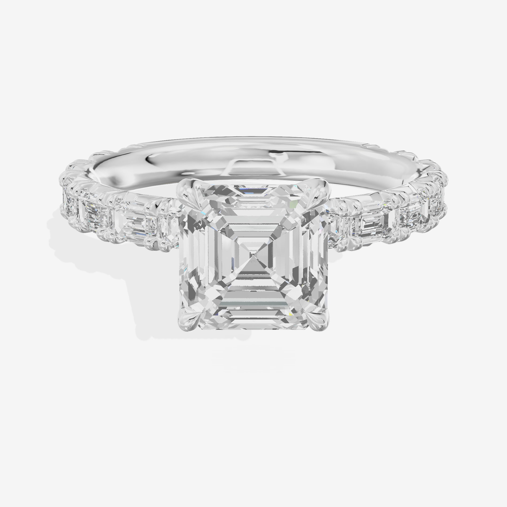 Luxe Aurea Asscher Engagement Ring with Side Stones (3/8 ct. tw.) in 18K White Gold