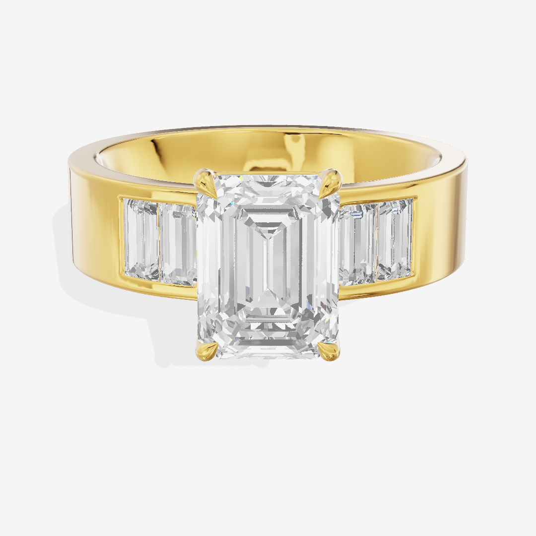 Grand Sincere Emerald Engagement Ring with Side Stones (3/5 ct. tw.) in 18K Yellow Gold