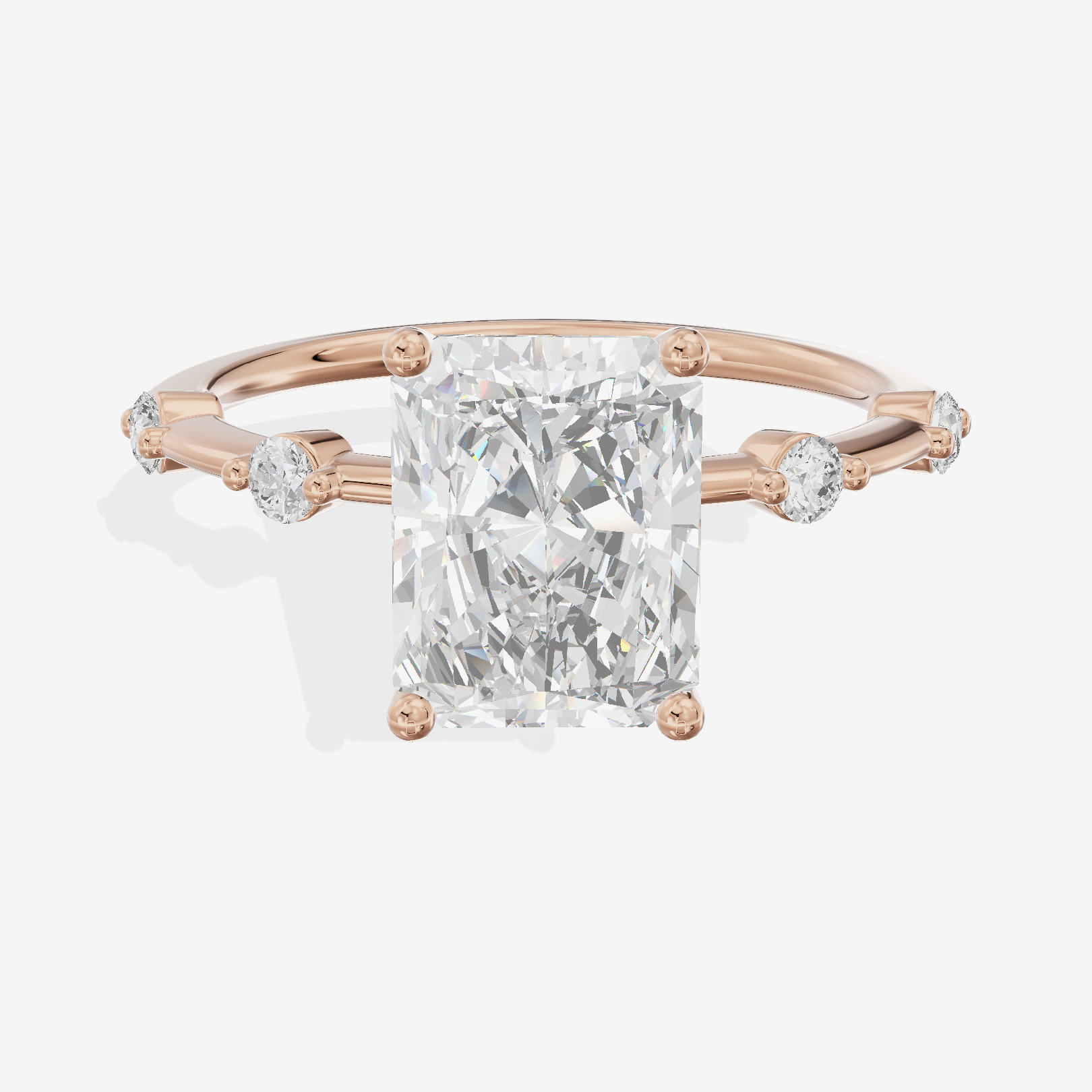Bowed Heartline Radiant Engagement Ring with Side Stones (1/10 ct. tw.) in 14K Rose Gold