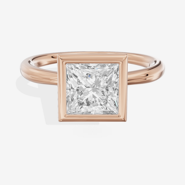 Coeurine Bezel 2mm Princess Solitaire Engagement Ring in 14K Rose Gold