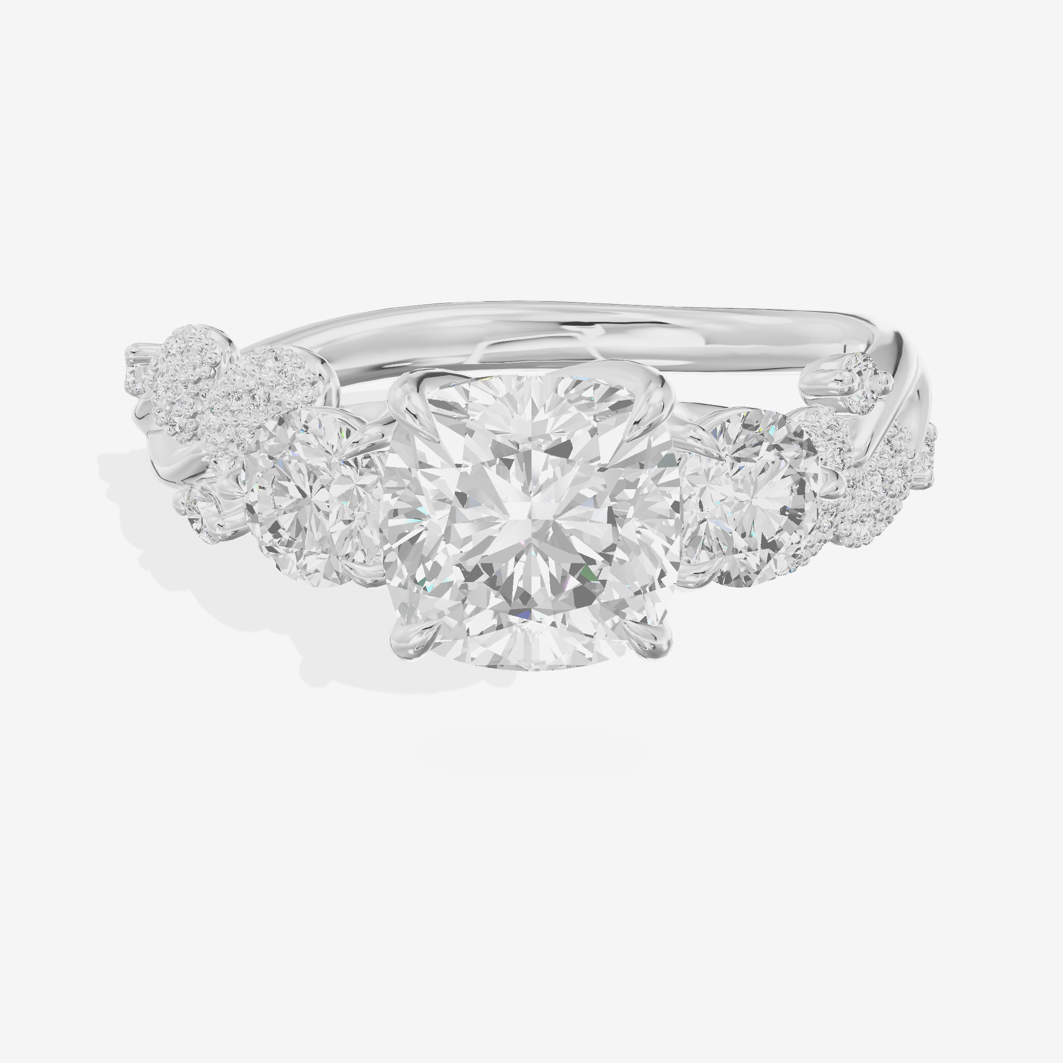 Modern Coeurine Three Stone Cushion Engagement Ring (1/2 ct. tw.) in Platinum