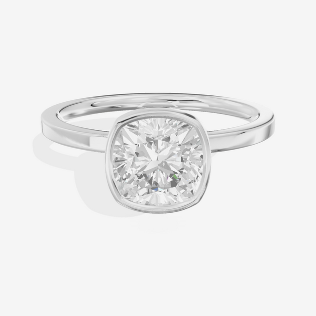 One of One Classic 1.5mm Cushion Bezel Engagement Ring in 14K White Gold