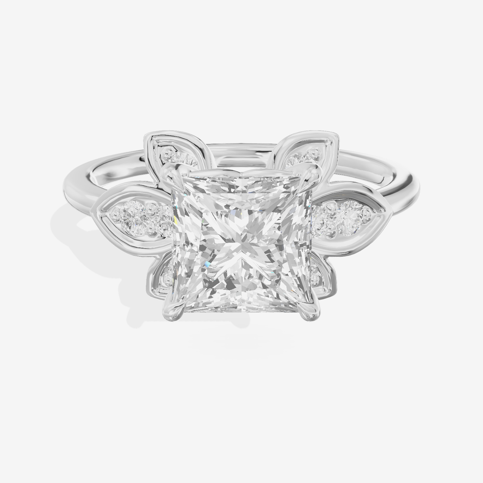 Petite Whisper Princess Engagement Ring with Side Stones (1/10 ct. tw.) in Platinum