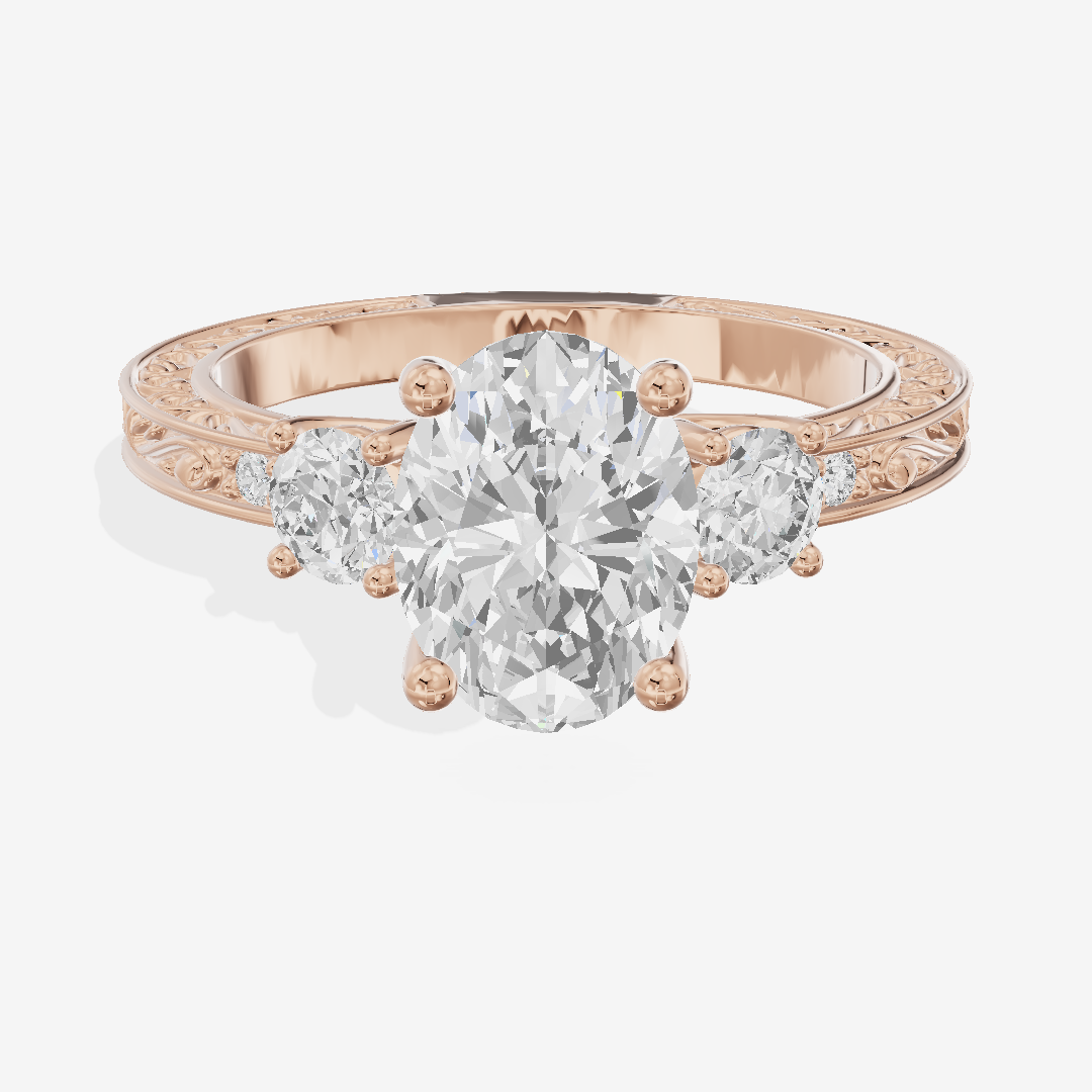 Triade Engraved Oval Three Stone Engagement Ring (1/3 ct. tw.) in 18K Rose Gold