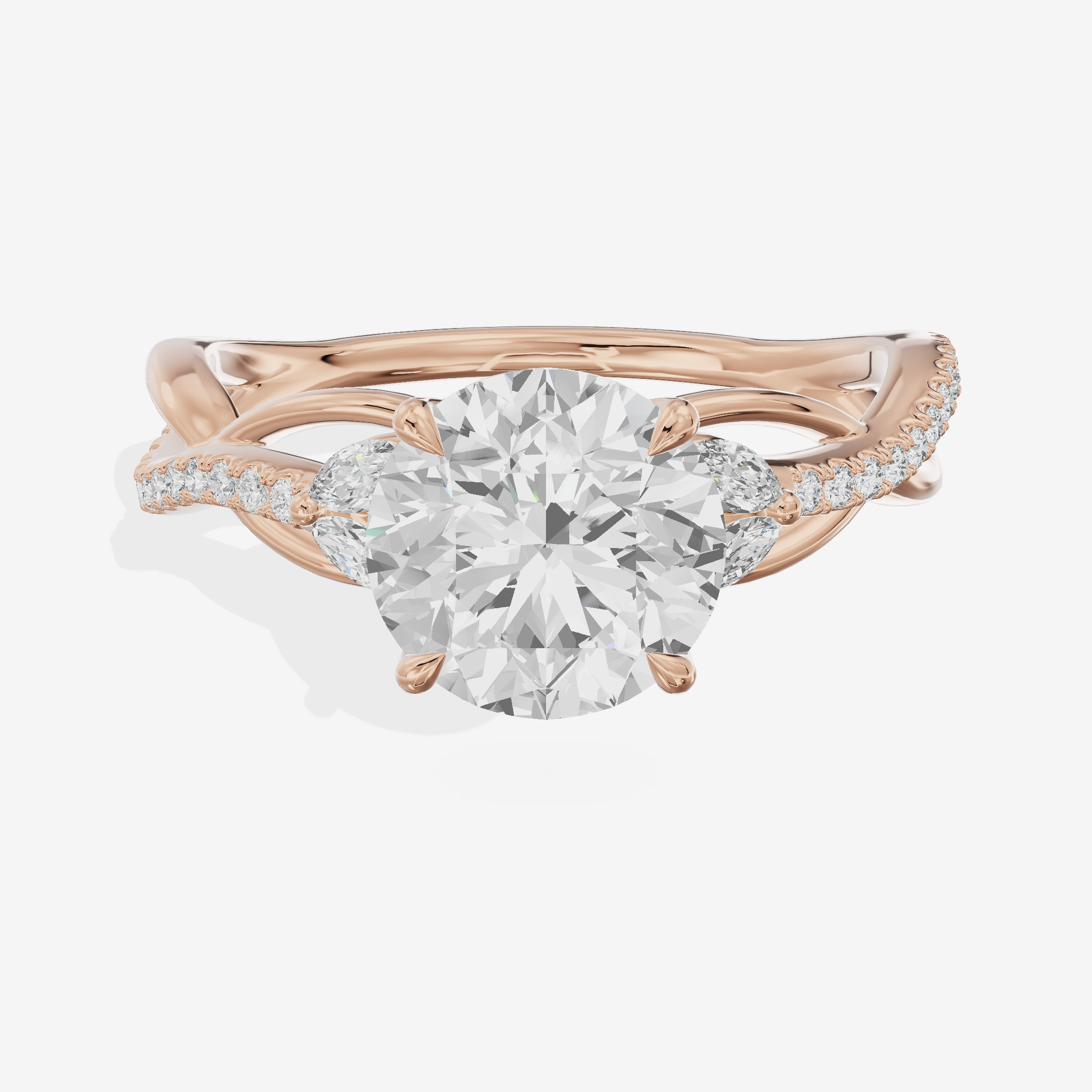 Lustrous Vowsae Round Engagement Ring with Side Stones (1/5 ct. tw.) in 18K Rose Gold