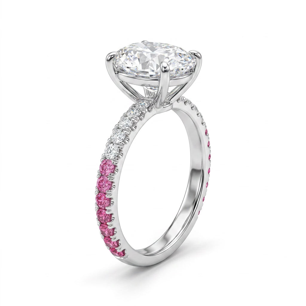 Cathedral Solitaire Pavé Oval Engagement Ring (5.03 ct. tw.) in 18K White Gold