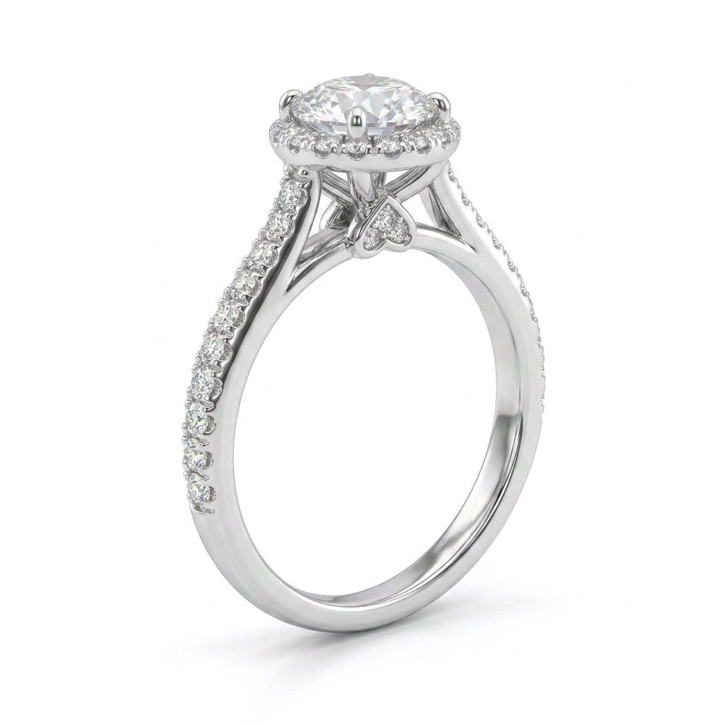 Halo Pavé Round Engagement Ring (1.03 ct. tw.) in 18K White Gold