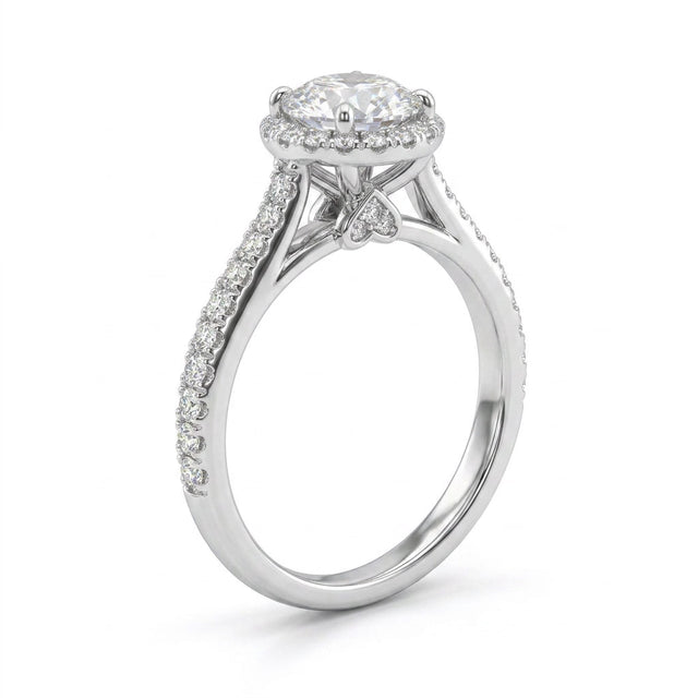 Halo Pavé Round Engagement Ring (1.03 ct. tw.) in 18K White Gold