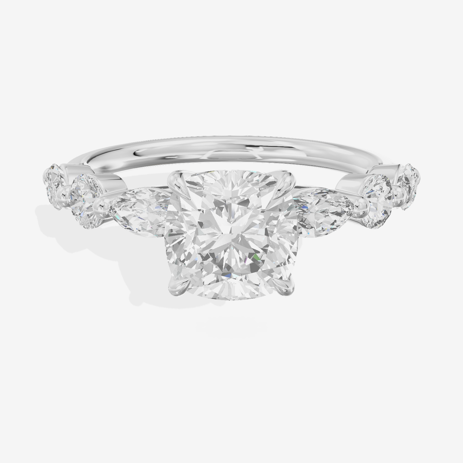 Grand Halcyon Cushion Engagement Ring with Side Stones (3/4 ct. tw.) in 14K White Gold