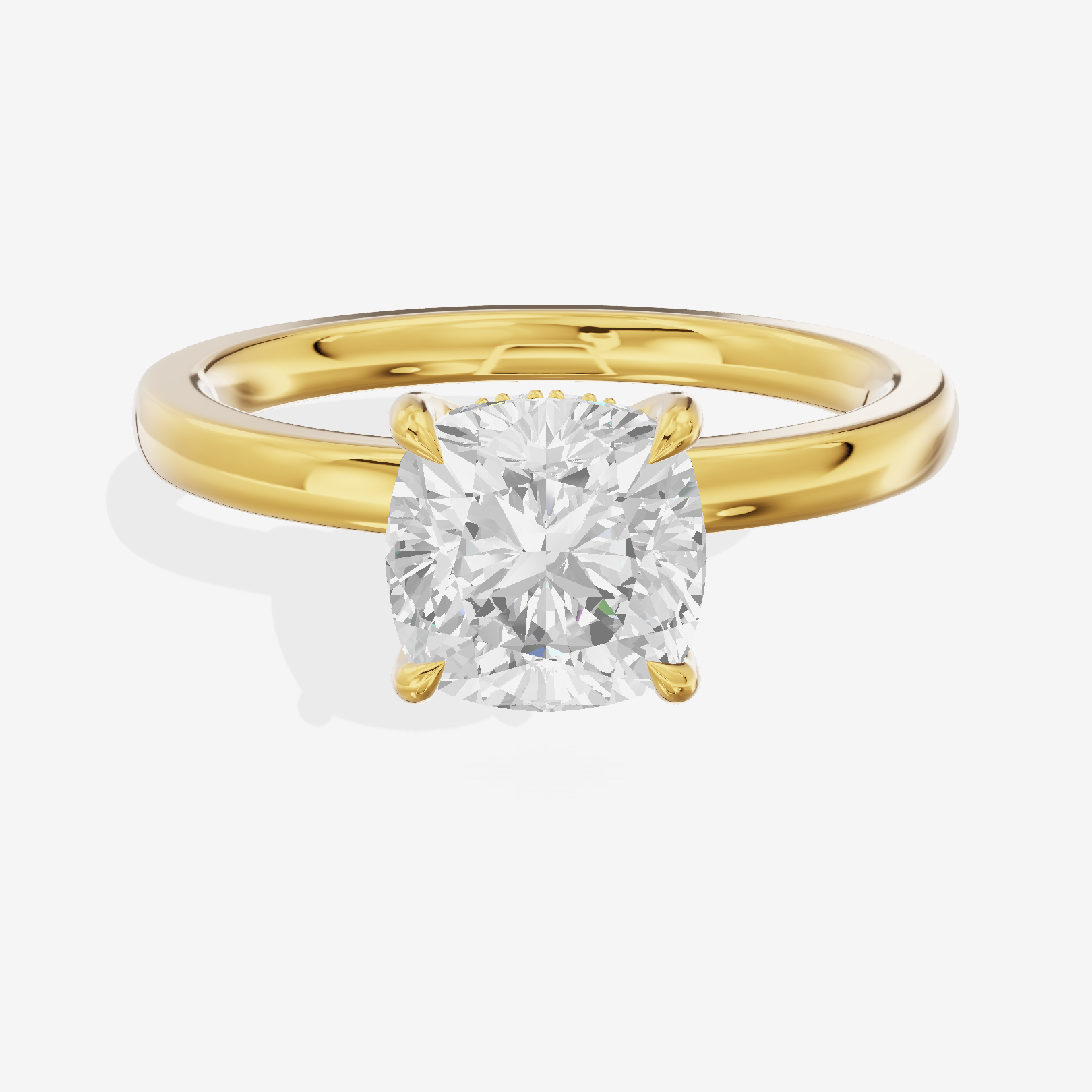 Crowned Whisper Cushion Hidden Halo Engagement Ring in 18K Yellow Gold