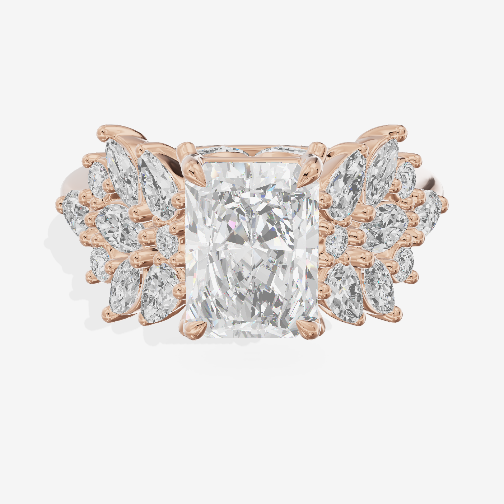 Grand Heartline Radiant Engagement Ring with Side Stones (3/4 ct. tw.) in 14K Rose Gold