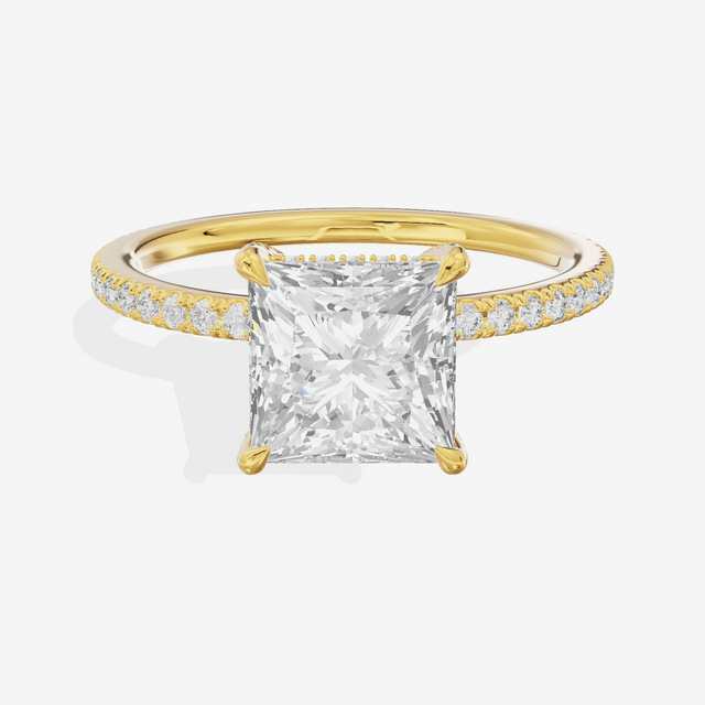 Lustrous Sincere Princess Engagement Ring with Side Stones (1/3 ct. tw.) in 18K Yellow Gold