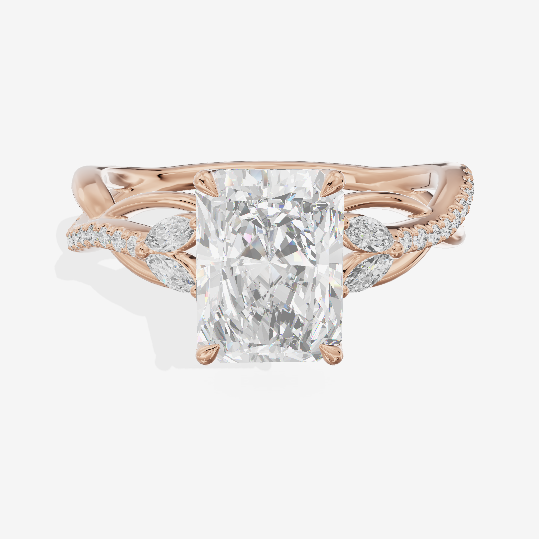 Lustrous Vowsae Radiant Engagement Ring with Side Stones (1/5 ct. tw.) in 14K Rose Gold