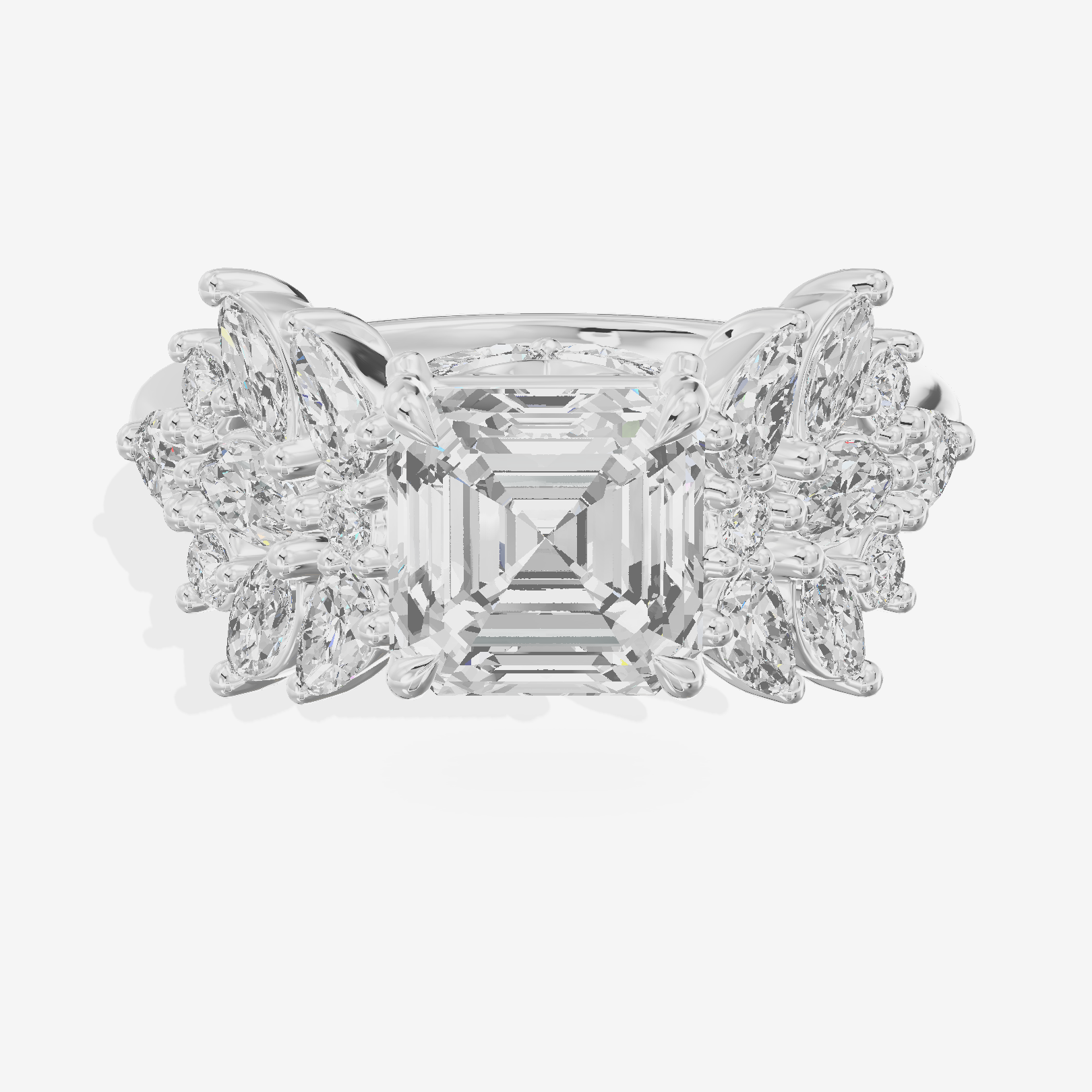 Grand Heartline Asscher Engagement Ring with Side Stones (3/4 ct. tw.) in 14K White Gold