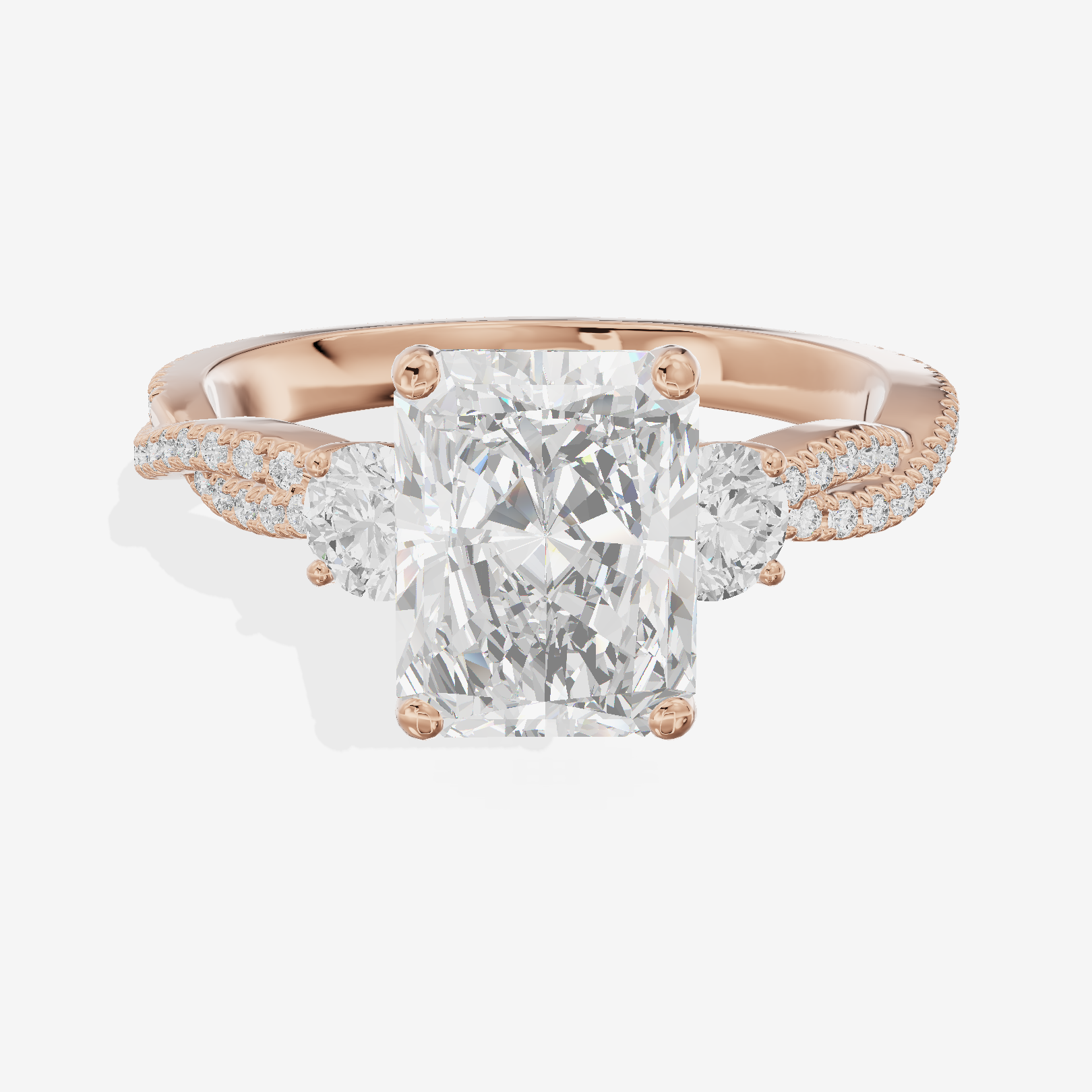 Petite Belovae Radiant Three Stone Engagement Ring (1/2 ct. tw.) in 14K Rose Gold