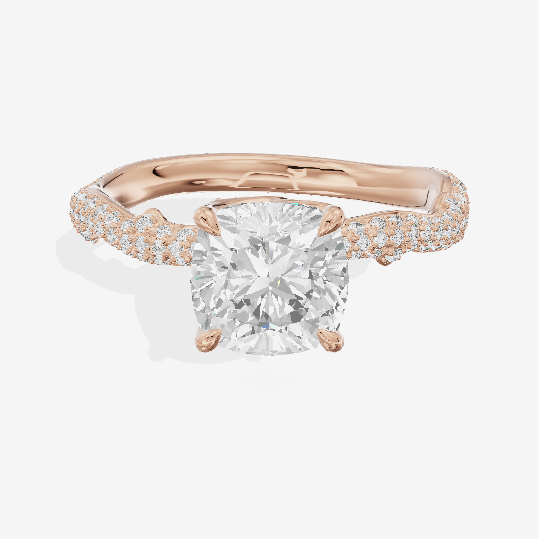 Twine Vine Vine Cushion Engagement Ring with Side Stones (3/5 ct. tw.) in 18K Rose Gold