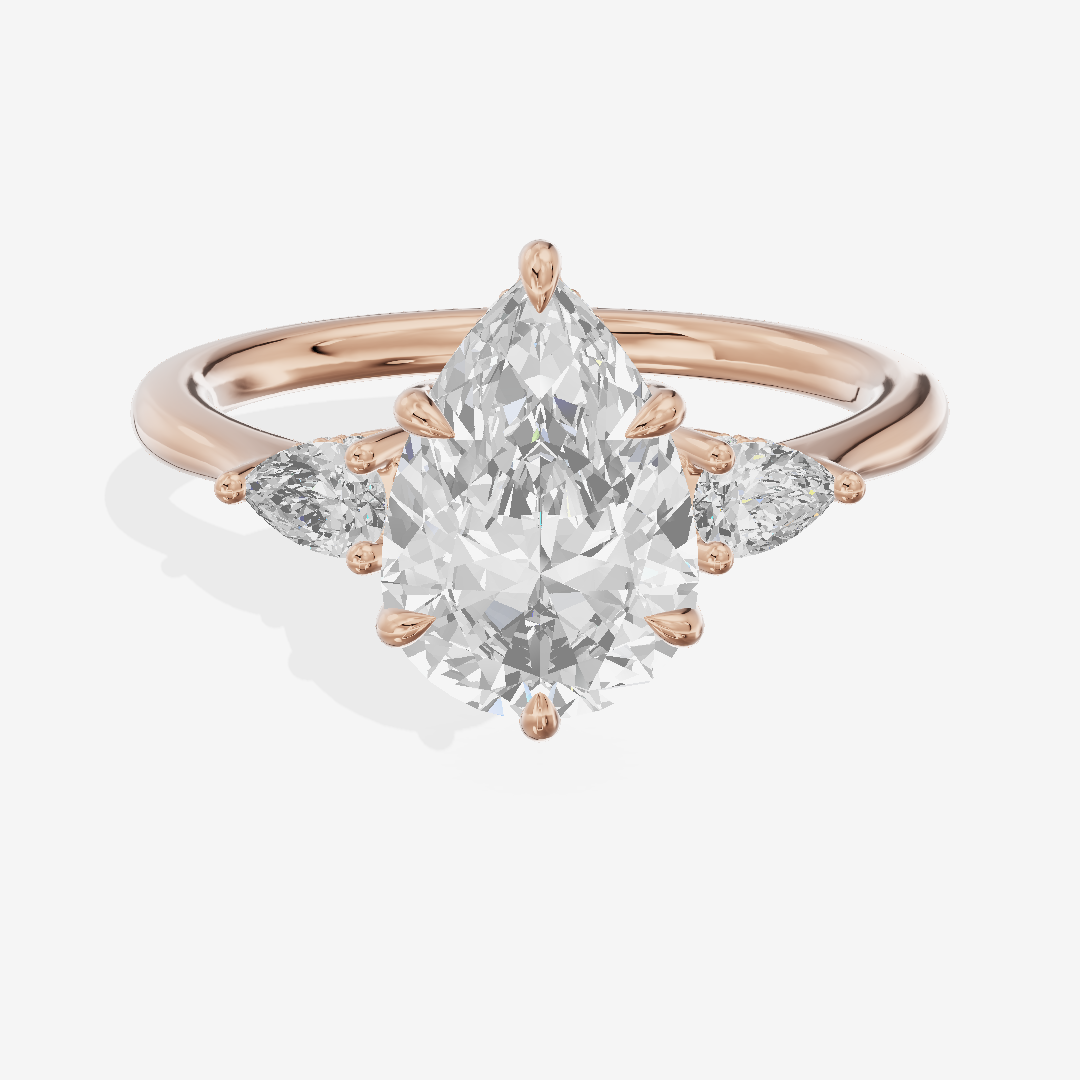 Petite Vowsae Three Stone Pear Engagement Ring (1/4 ct. tw.) in 18K Rose Gold