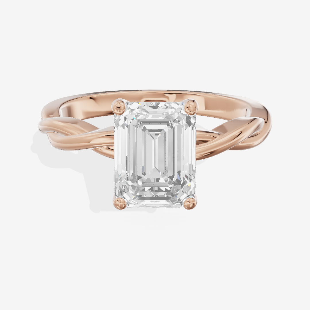 Twined Coeurine Emerald Twisted Engagement Ring in 18K Rose Gold