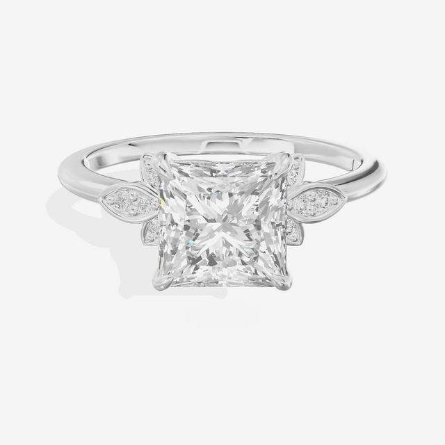 Trellise Princess Engagement Ring with Side Stones (1/20 ct. tw.) in 18K White Gold
