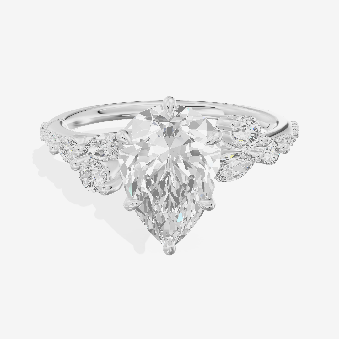 Luxe Halcyon Pear Milgrain Engagement Ring (1/3 ct. tw.) in 18K White Gold