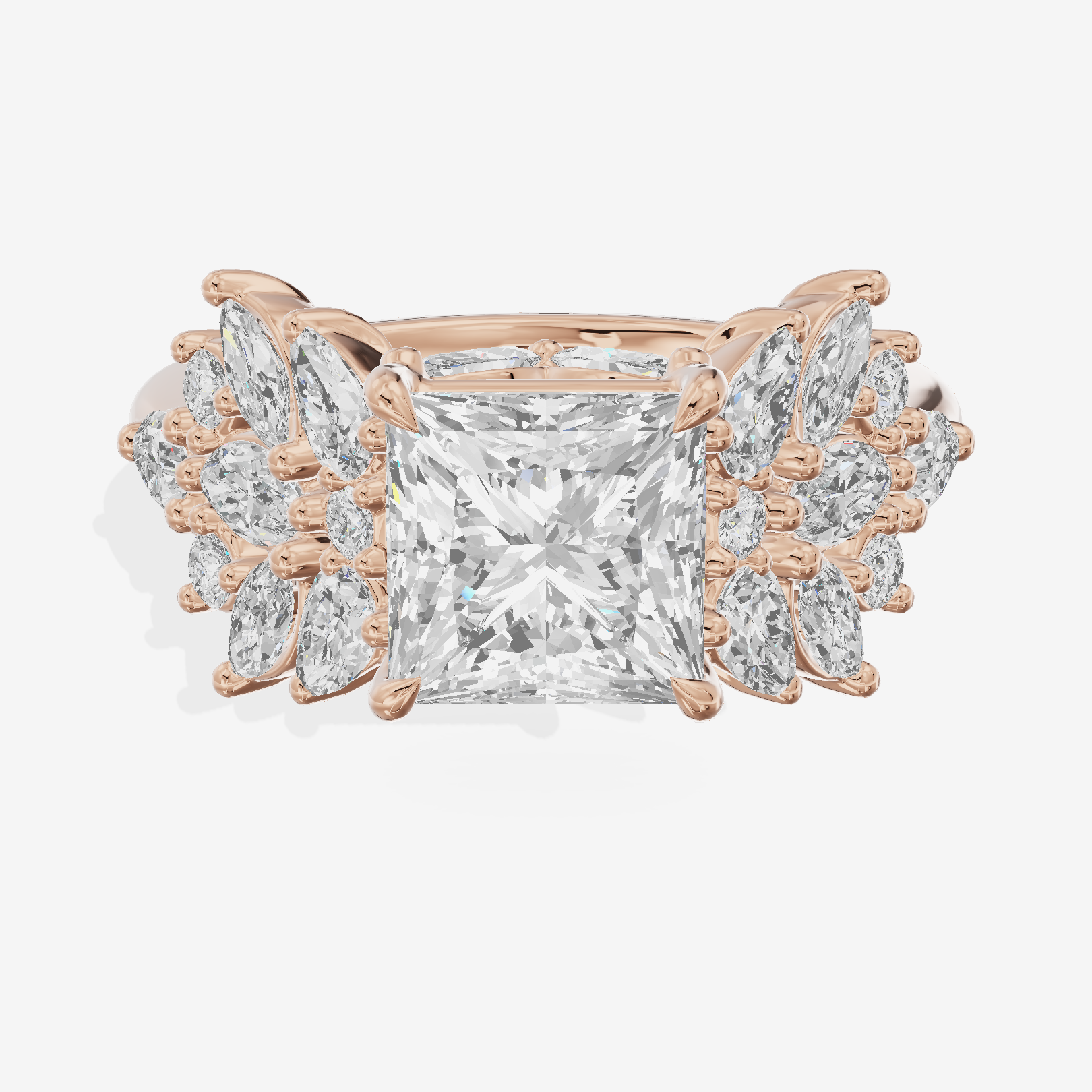 Grand Heartline Princess Engagement Ring with Side Stones (3/4 ct. tw.) in 18K Rose Gold