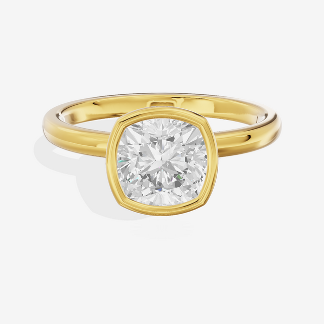 Trellise Bezel 2mm Cushion Solitaire Engagement Ring in 14K Yellow Gold