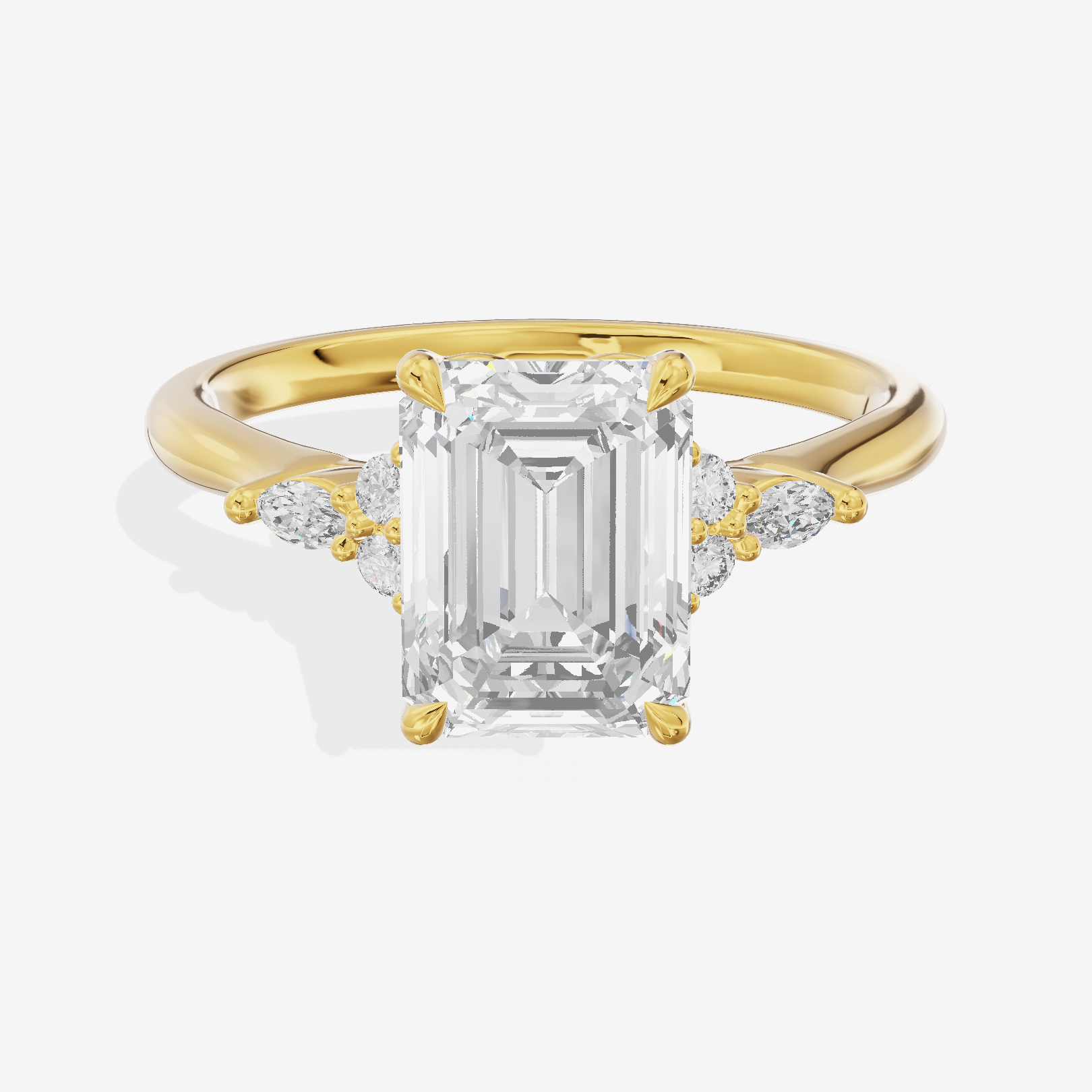 Tender Heartline Emerald Engagement Ring with Side Stones (1/10 ct. tw.) in 14K Yellow Gold