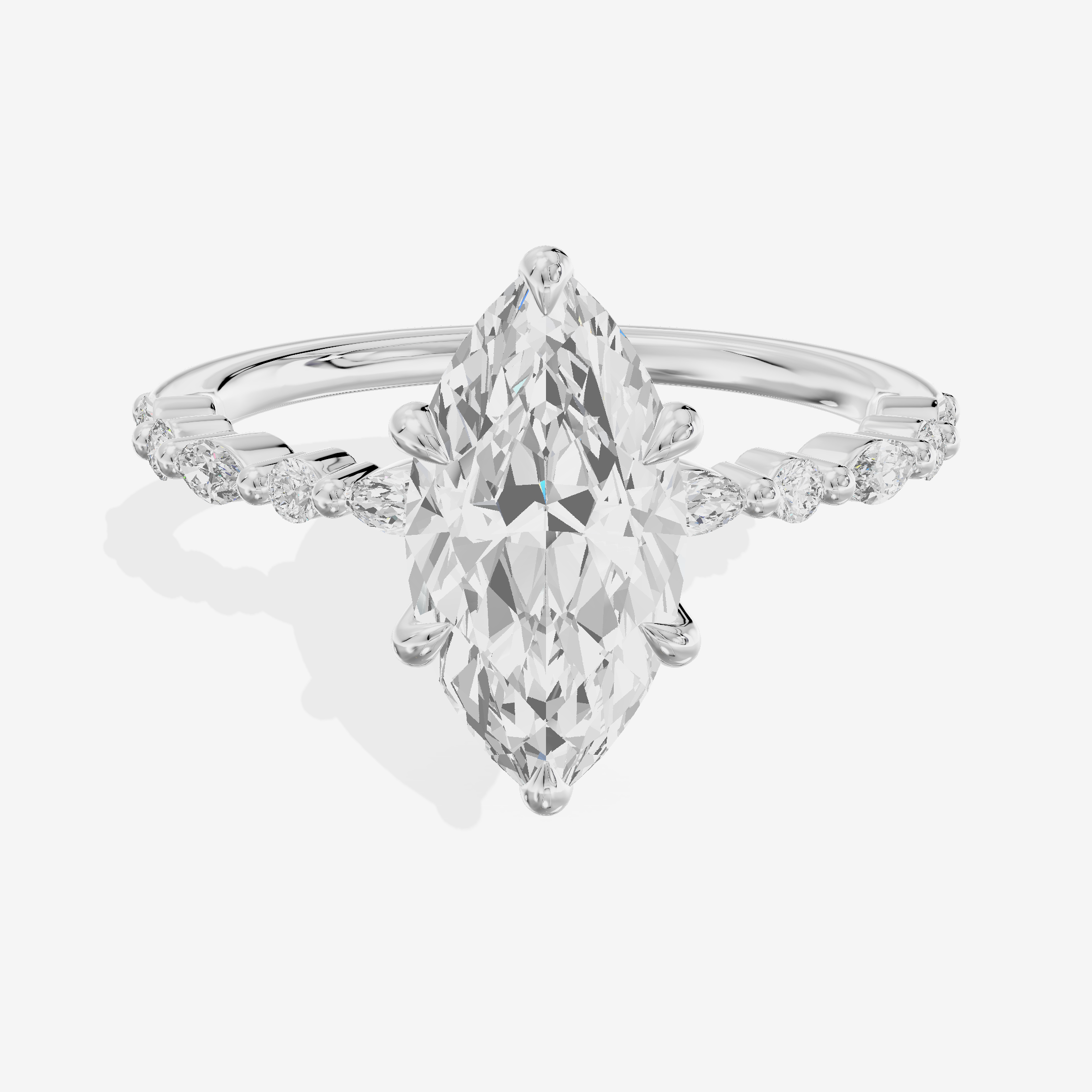 Classic Halcyon Marquise Engagement Ring with Side Stones (1/4 ct. tw.) in 18K White Gold