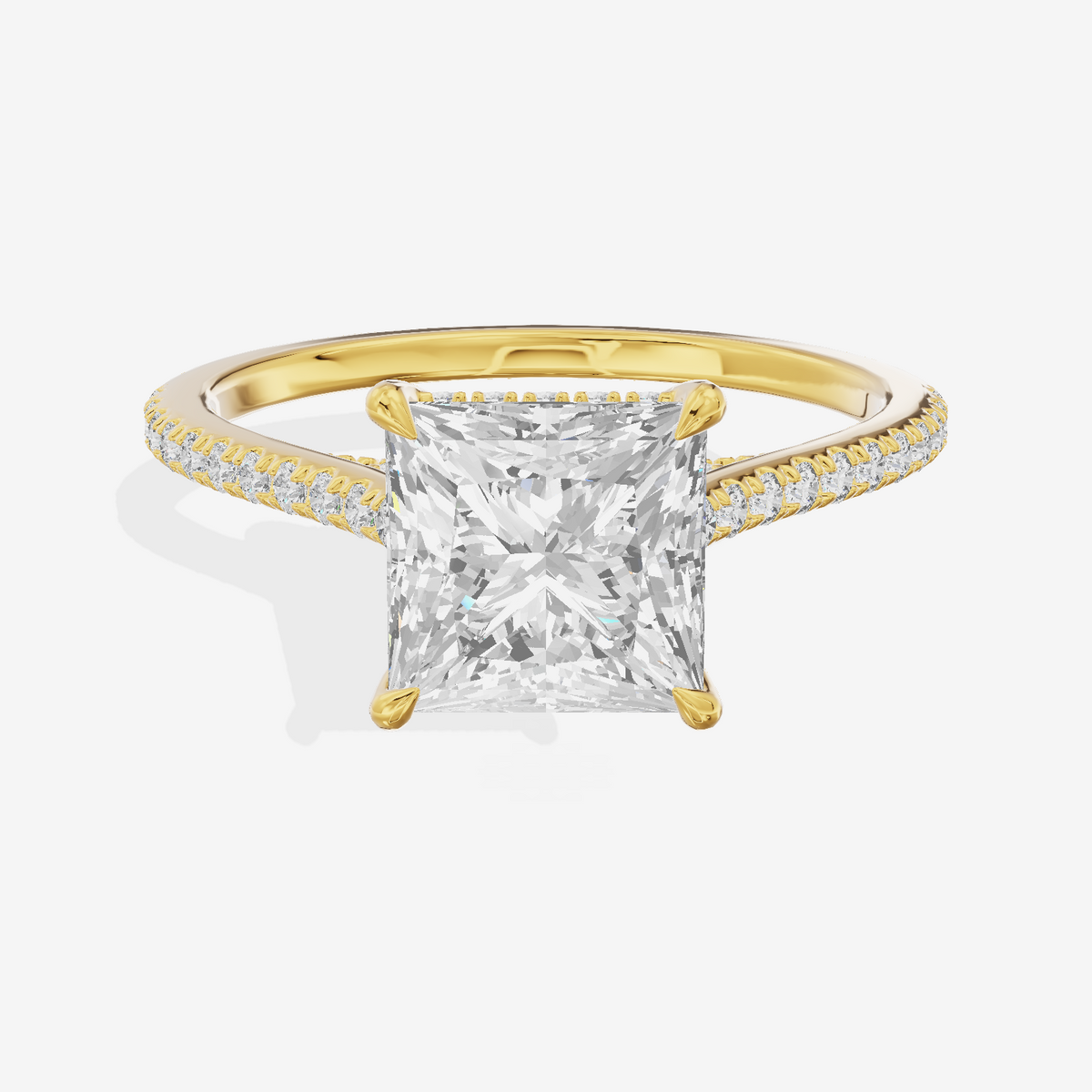 Luxe Aimora Princess Engagement Ring with Side Stones (1/4 ct. tw.) in 18K Yellow Gold