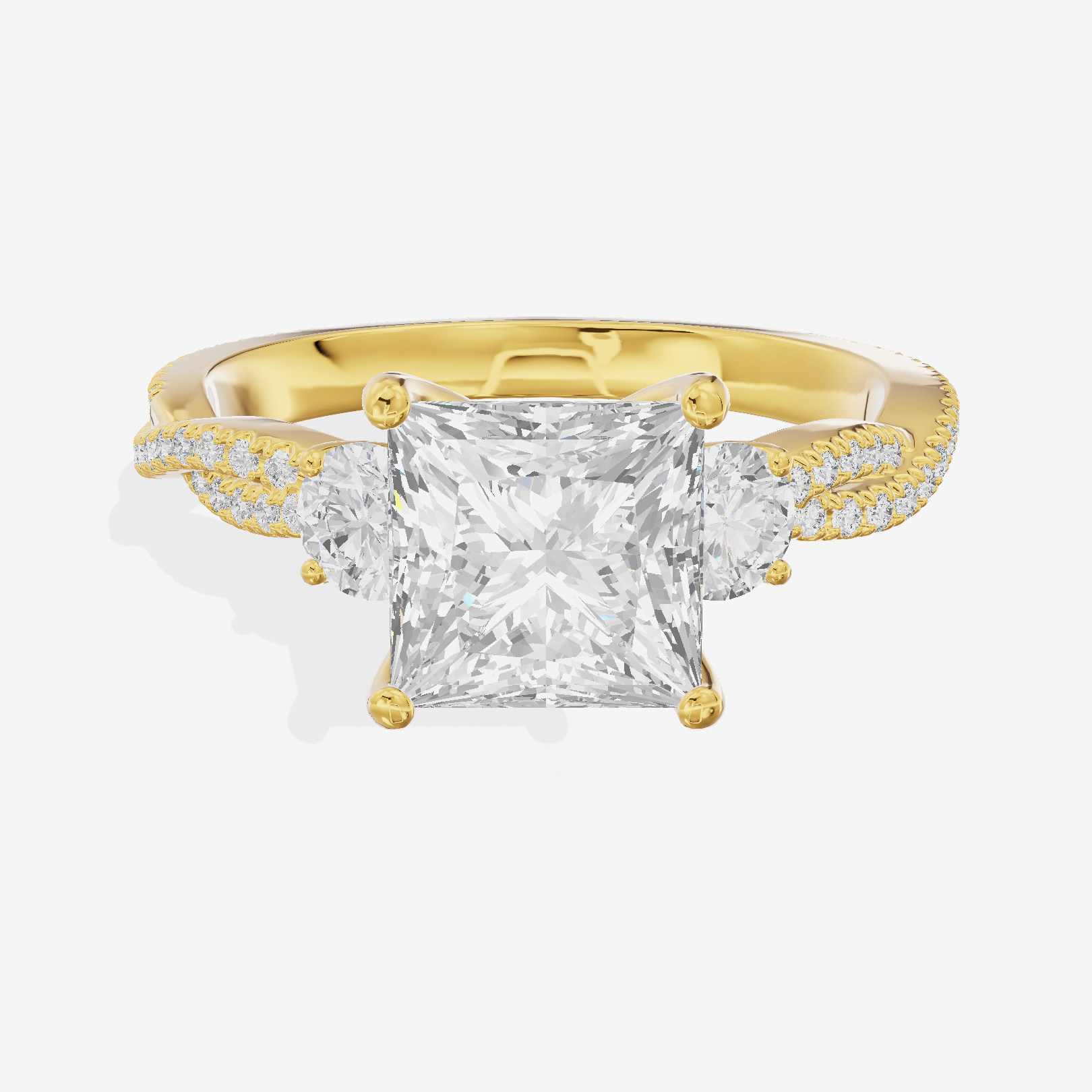 Petite Twine Three Stone Princess Engagement Ring (1/2 ct. tw.) in 18K Yellow Gold