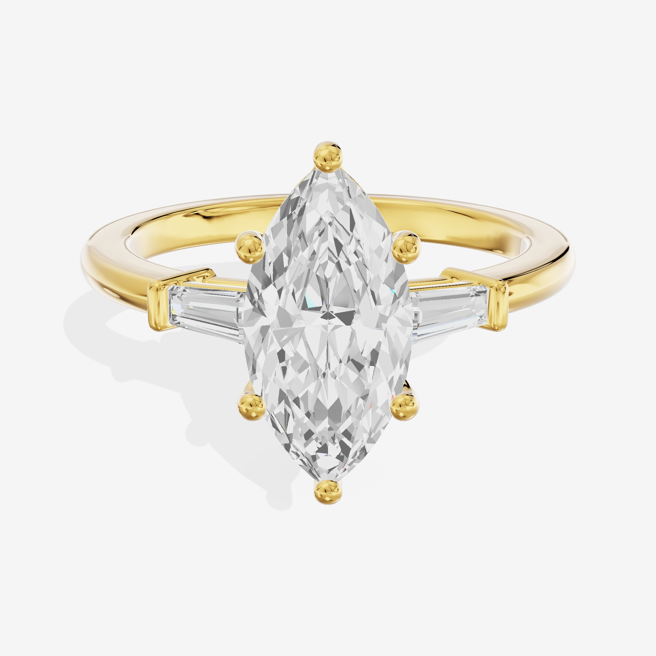 Luxe Halcyon Three Stone Marquise Engagement Ring (3/4 ct. tw.) in 18K Yellow Gold