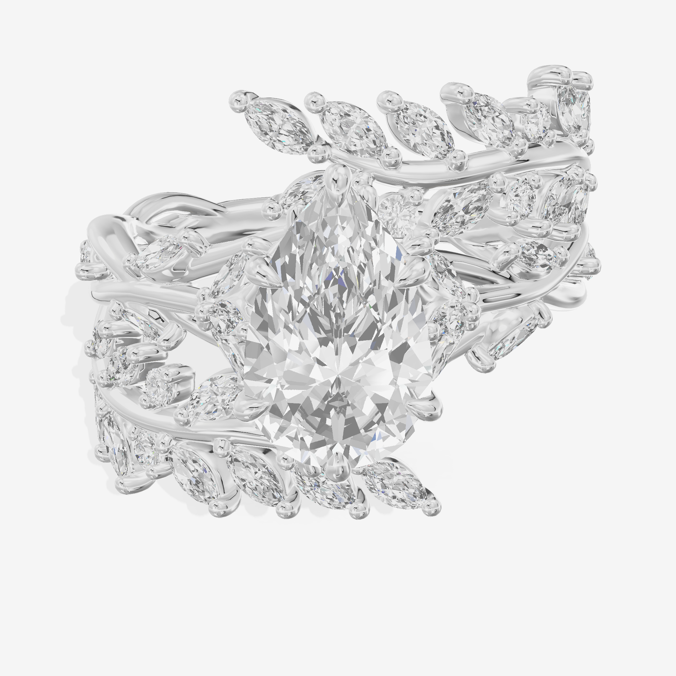Bowed Trueheart Pear Engagement Ring with Side Stones (3/4 ct. tw.) in 14K White Gold