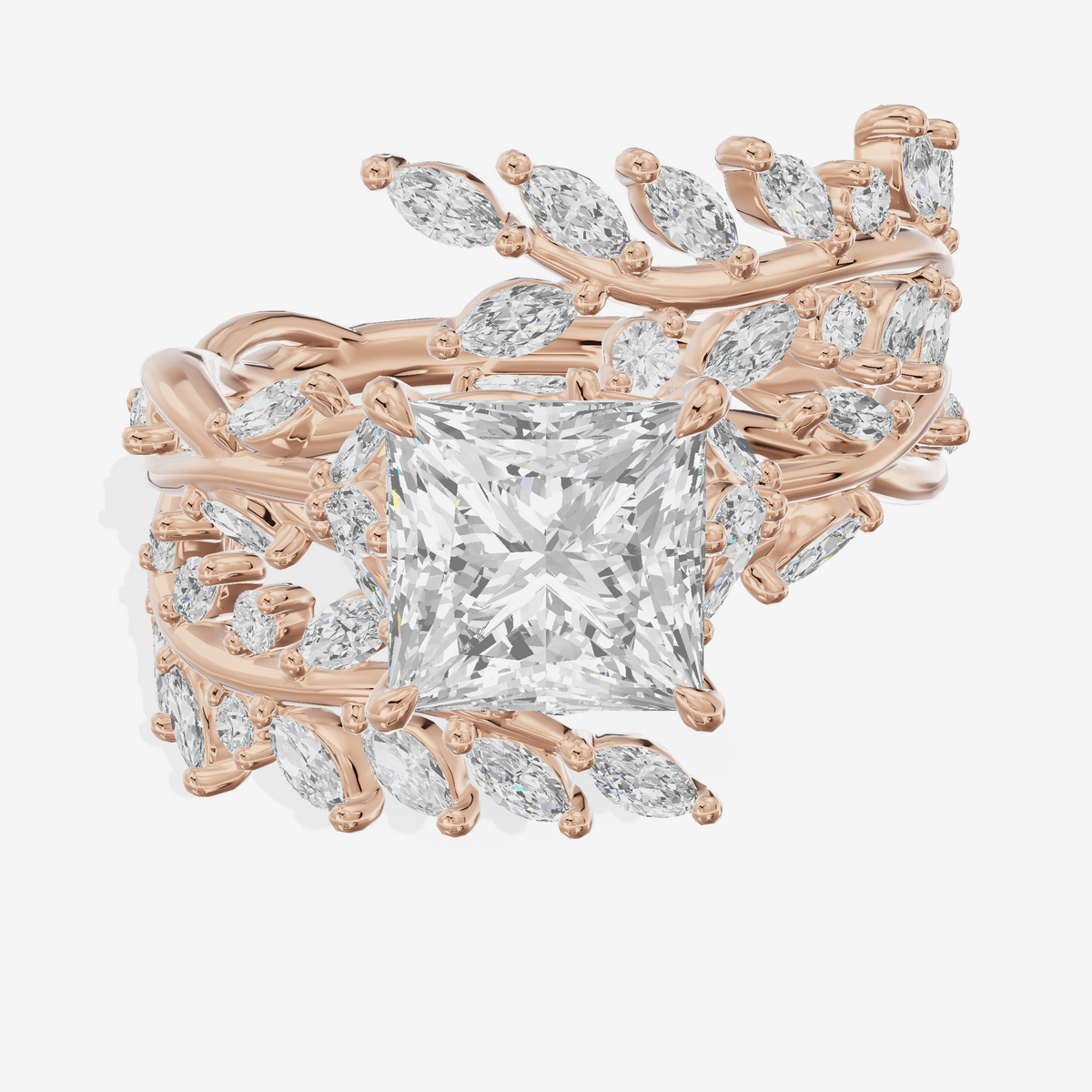 Bowed Trueheart Princess Engagement Ring with Side Stones (3/4 ct. tw.) in 18K Rose Gold