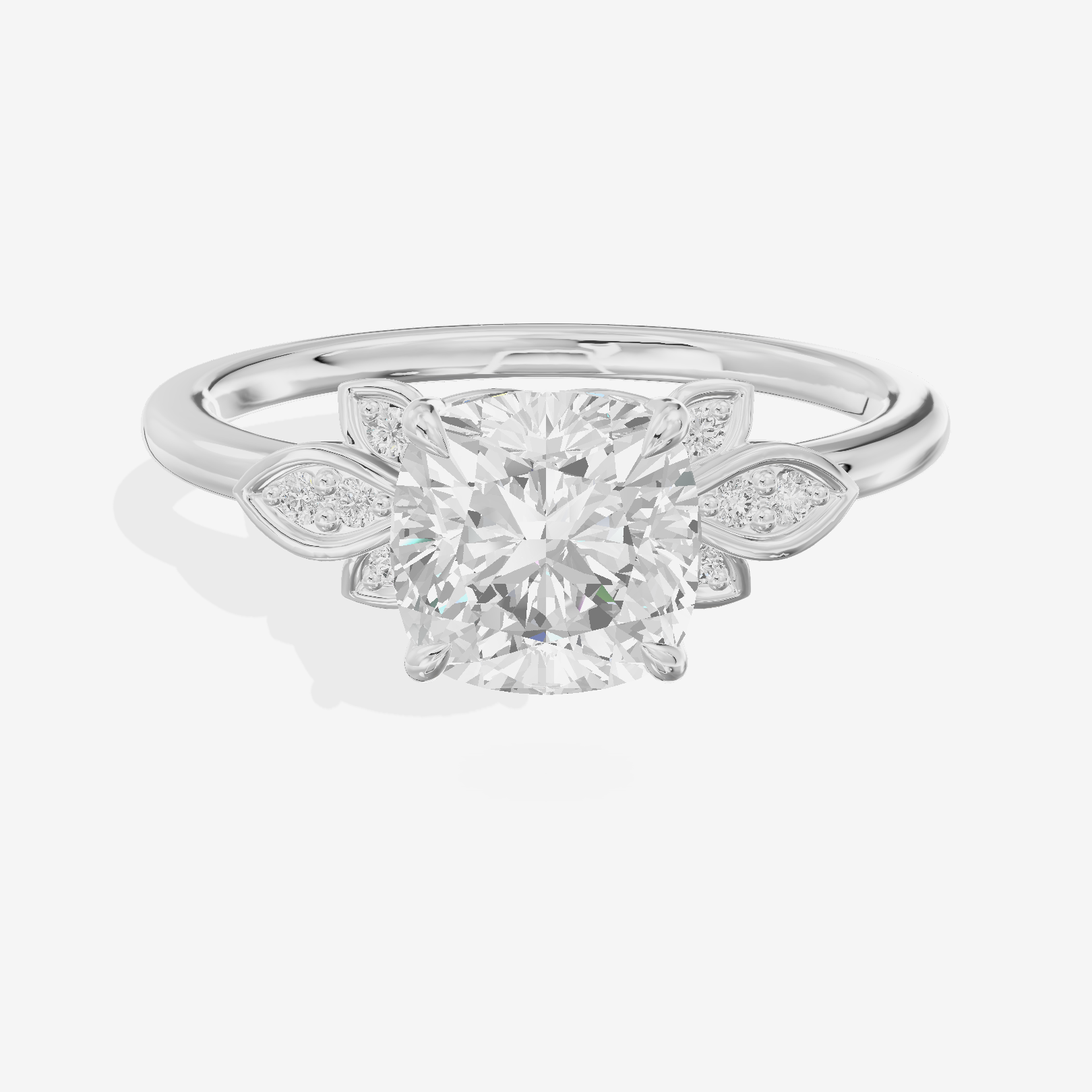Trellise Cushion Engagement Ring with Side Stones (1/20 ct. tw.) in Platinum