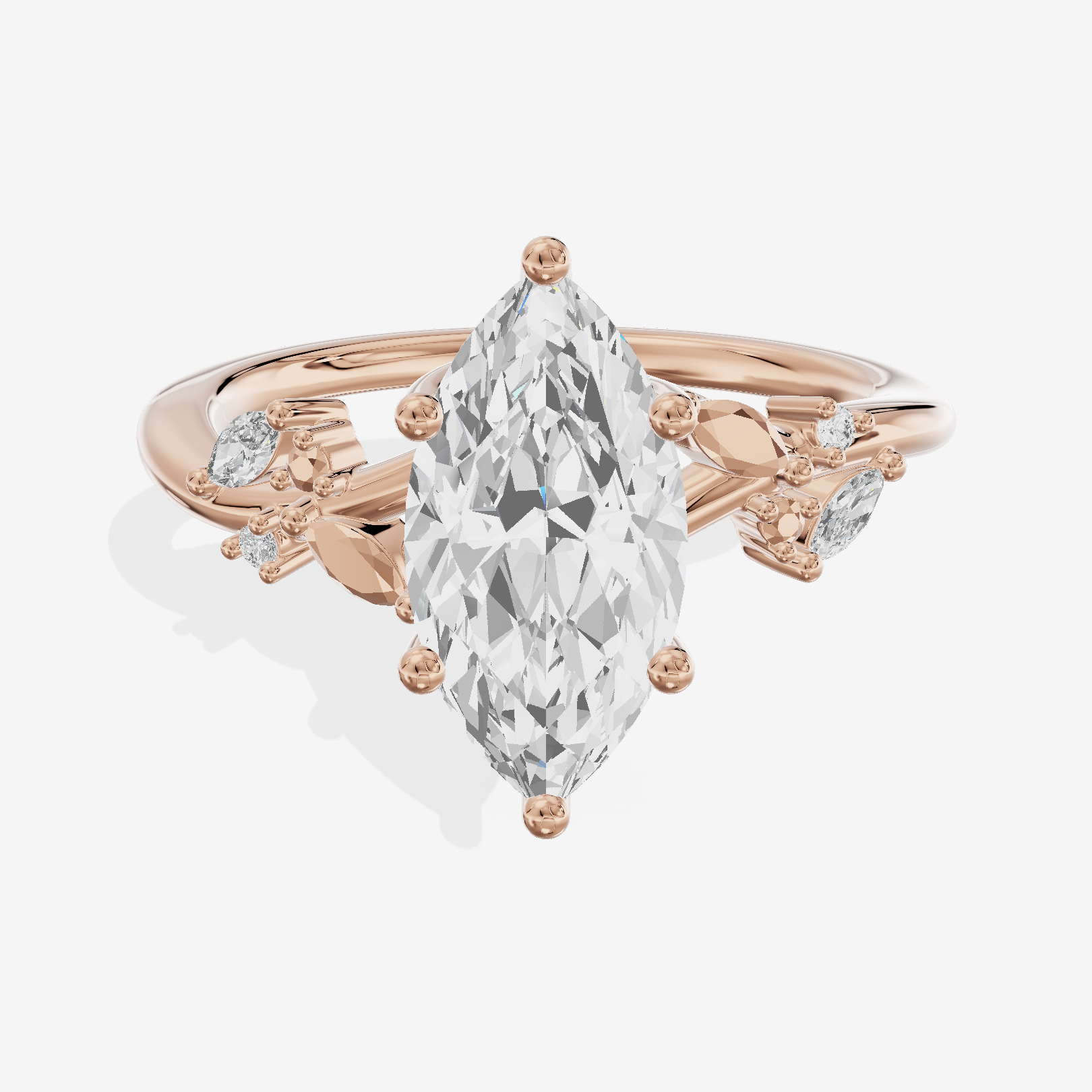 Lustrous Aurea Marquise Engagement Ring with Side Stones (3/4 ct. tw.) in 18K Rose Gold
