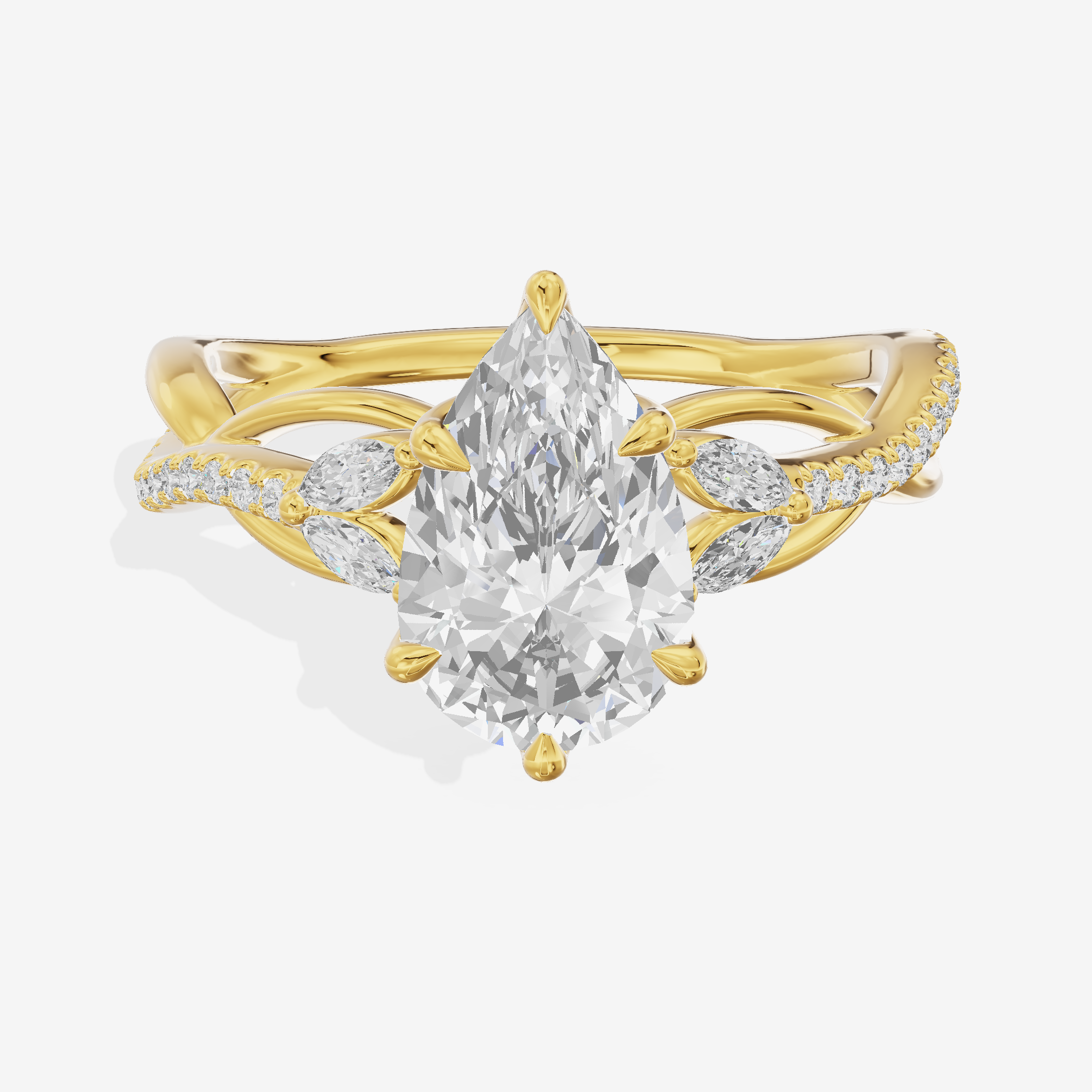 Lustrous Vowsae Pear Engagement Ring with Side Stones (1/5 ct. tw.) in 14K Yellow Gold