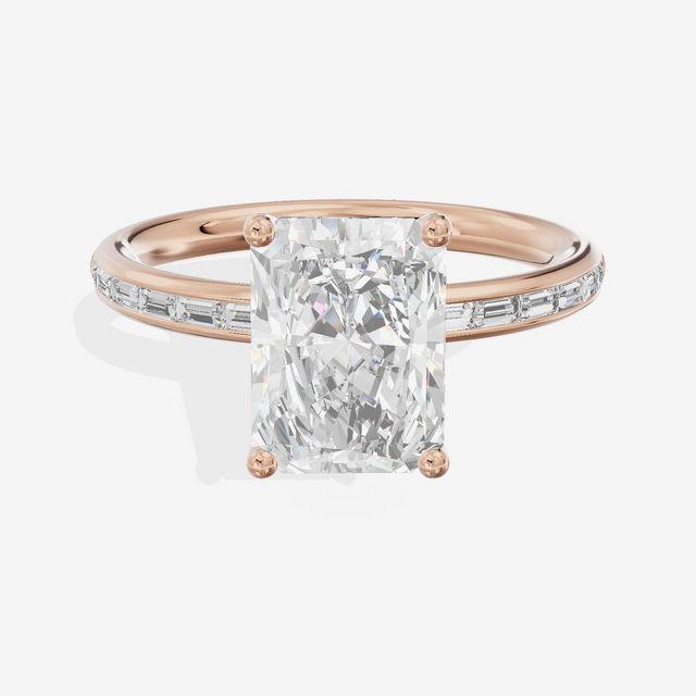 Tender Sincere Radiant Engagement Ring with Side Stones (1/6 ct. tw.) in 14K Rose Gold