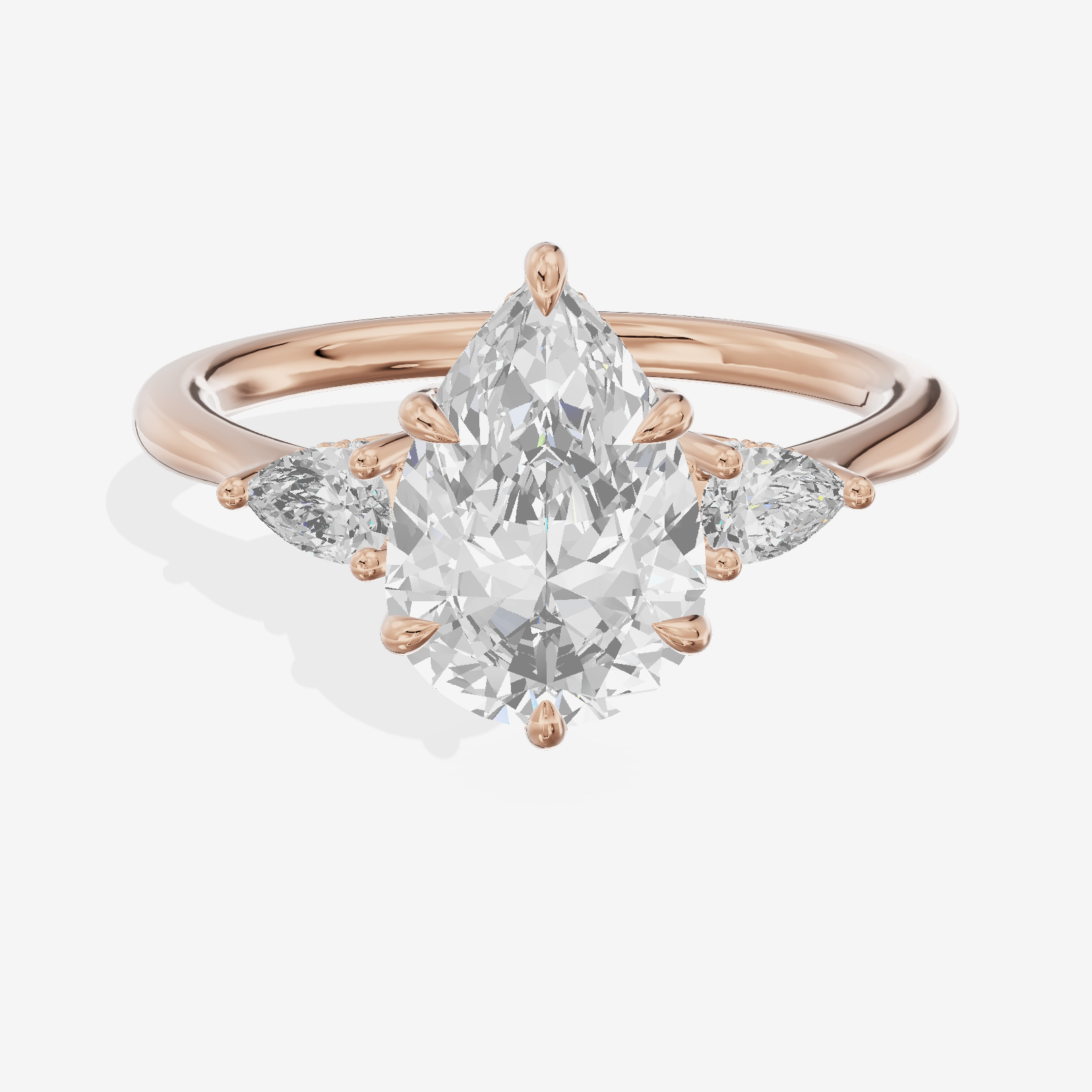 Petite Vowsae Three Stone Pear Engagement Ring (1/4 ct. tw.) in 18K Rose Gold