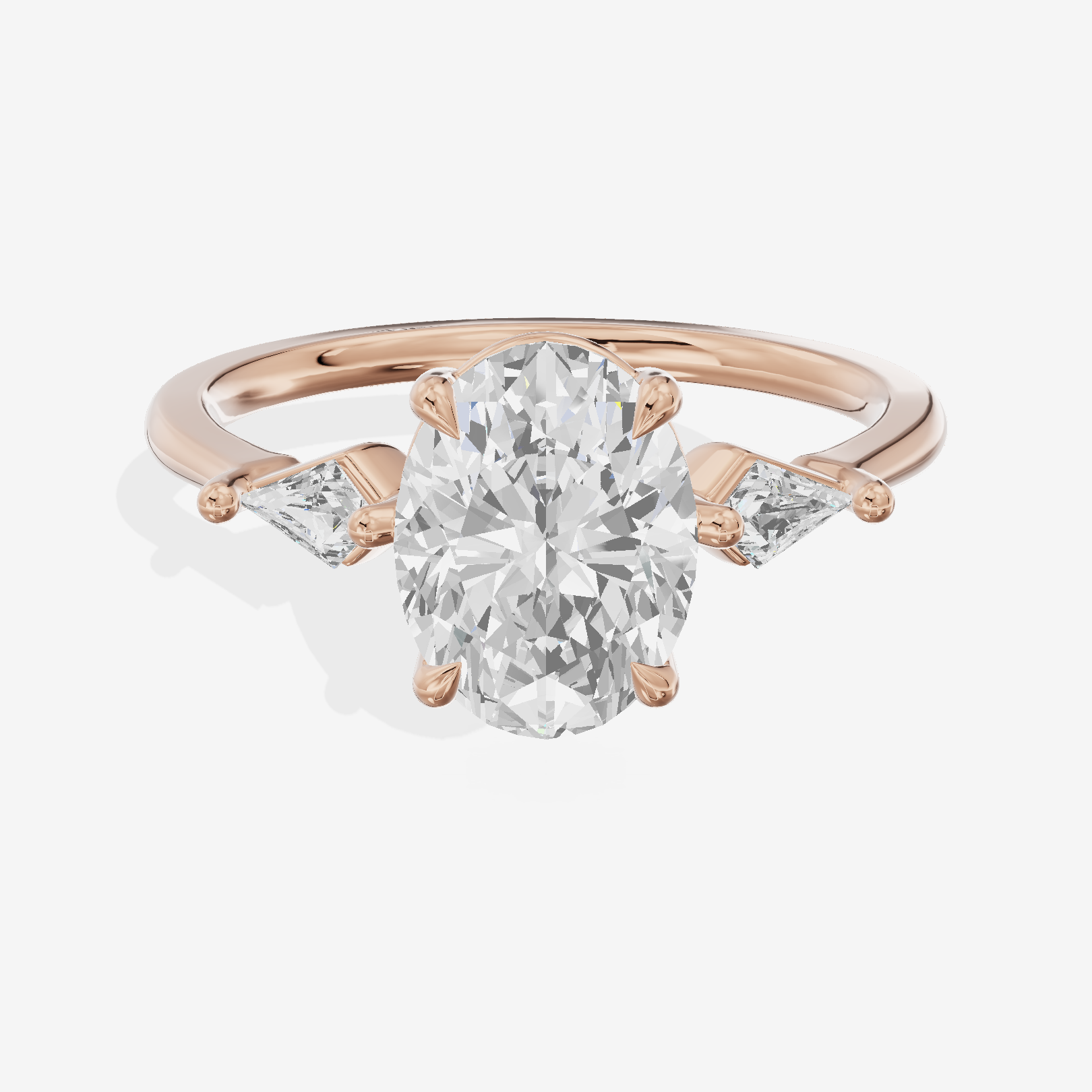 Whispered Triade Oval Three Stone Engagement Ring (1/10 ct. tw.) in 18K Rose Gold