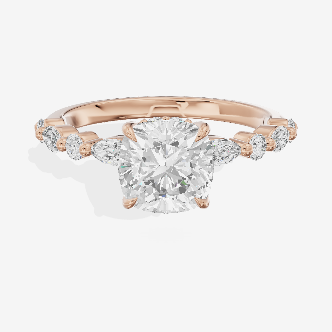 Adorae Pavé Cushion Hidden Halo Engagement Ring (1/3 ct. tw.) in 18K Rose Gold