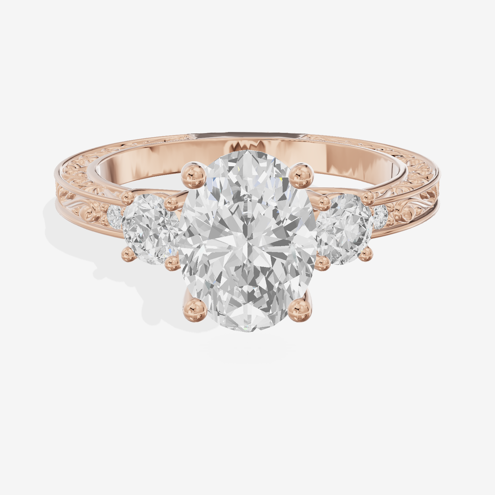 Petite Promezza Three Stone Oval Engagement Ring (2/5 ct. tw.) in 18K Rose Gold