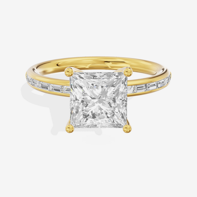 Tender Sincere Princess Engagement Ring with Side Stones (1/6 ct. tw.) in 14K Yellow Gold