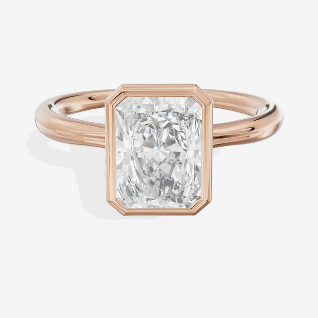 Coeurine Bezel 2mm Radiant Solitaire Engagement Ring in 18K Rose Gold