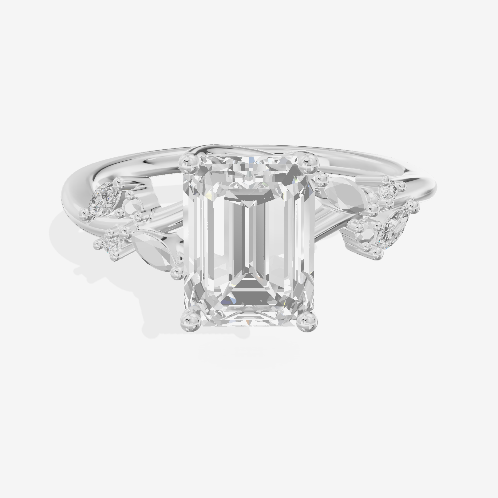 Lustrous Aurea Emerald Engagement Ring with Side Stones (3/4 ct. tw.) in 14K White Gold