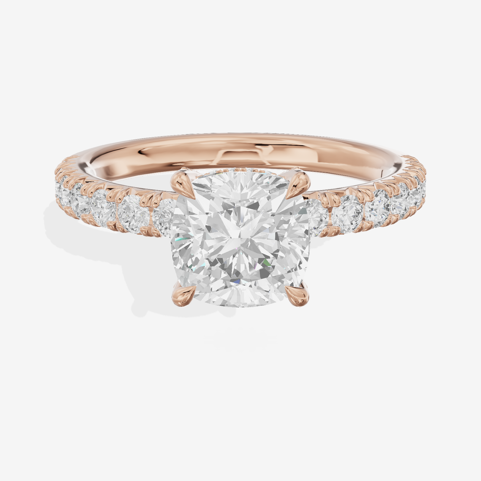 Crowned Maia Cushion Engagement Ring with Side Stones (1/3 ct. tw.) in 18K Rose Gold