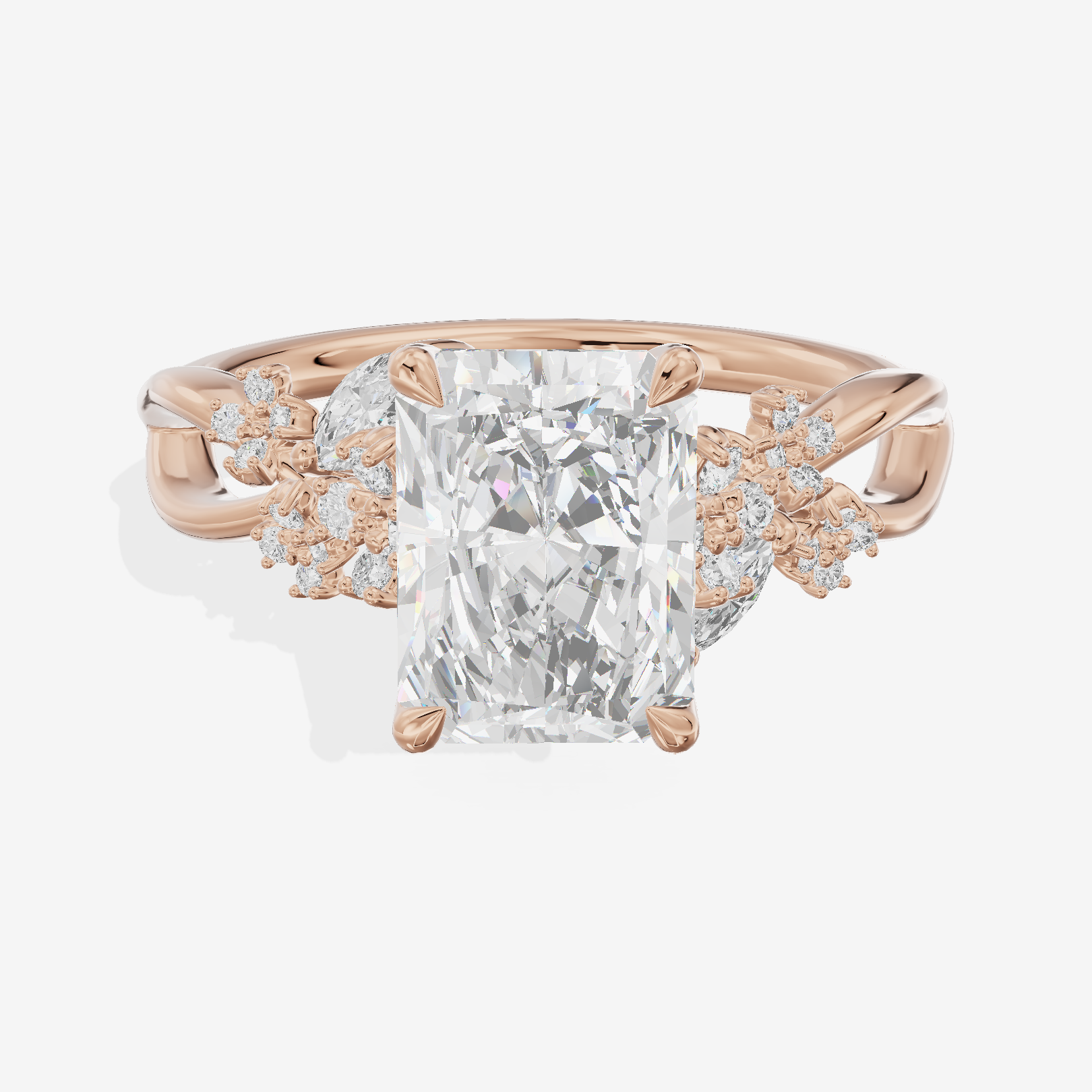 Lightwoven Pavé Radiant Engagement Ring with Side Stones (1/8 ct. tw.) in 18K Rose Gold